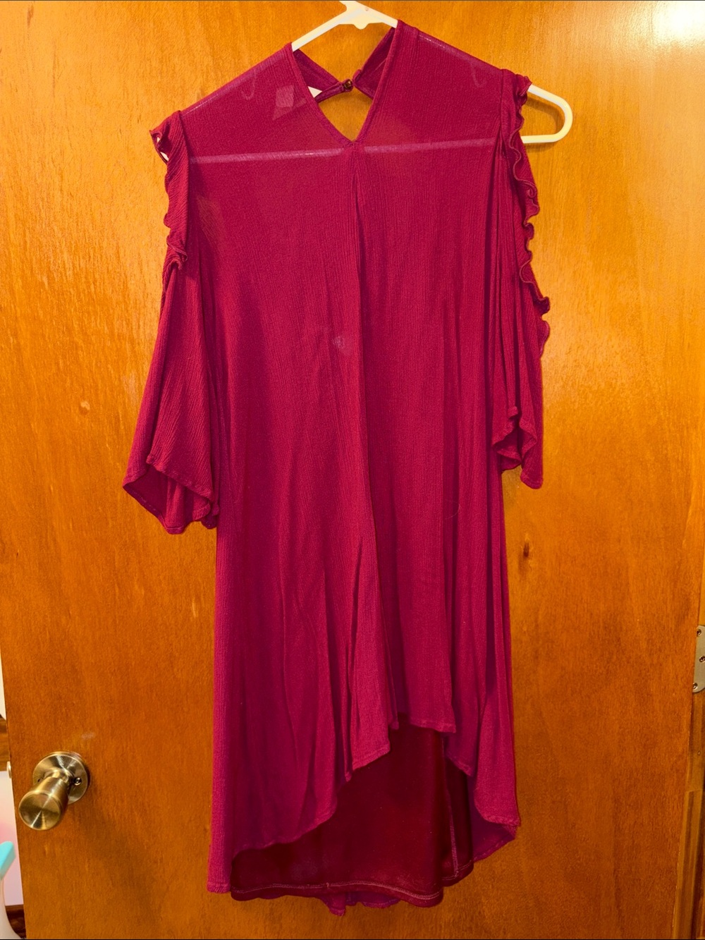 Women's Cold-Shoulder High-Low Dress in Burgundy
